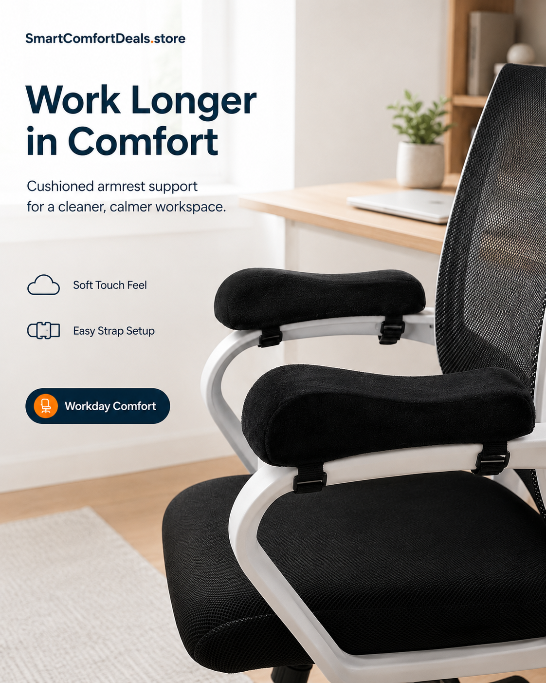 Armrest Cushion Pads – Soft Plush Desk Chair Armrest Support