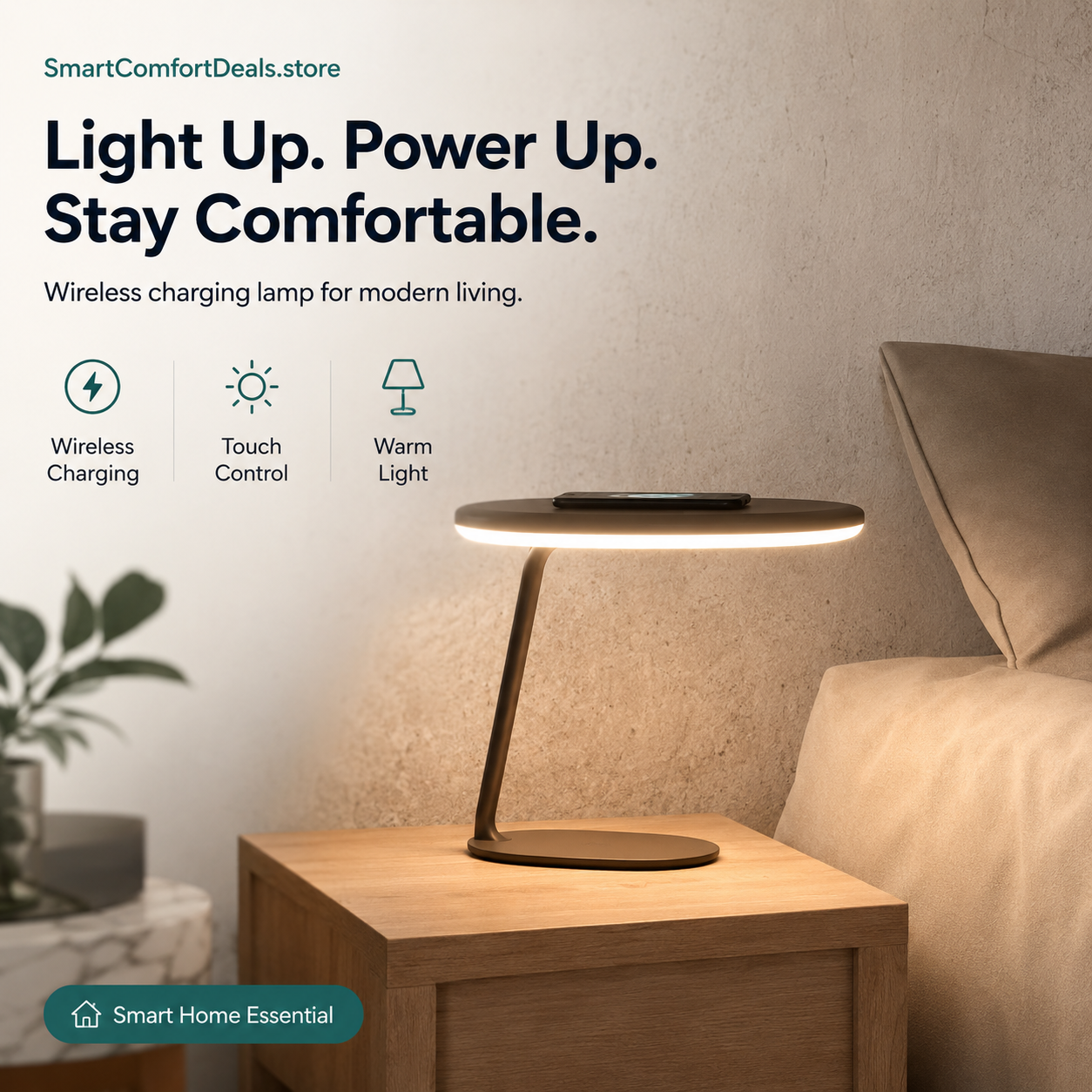Wireless Charging LED Desk Lamp – Touch Control, Warm Light