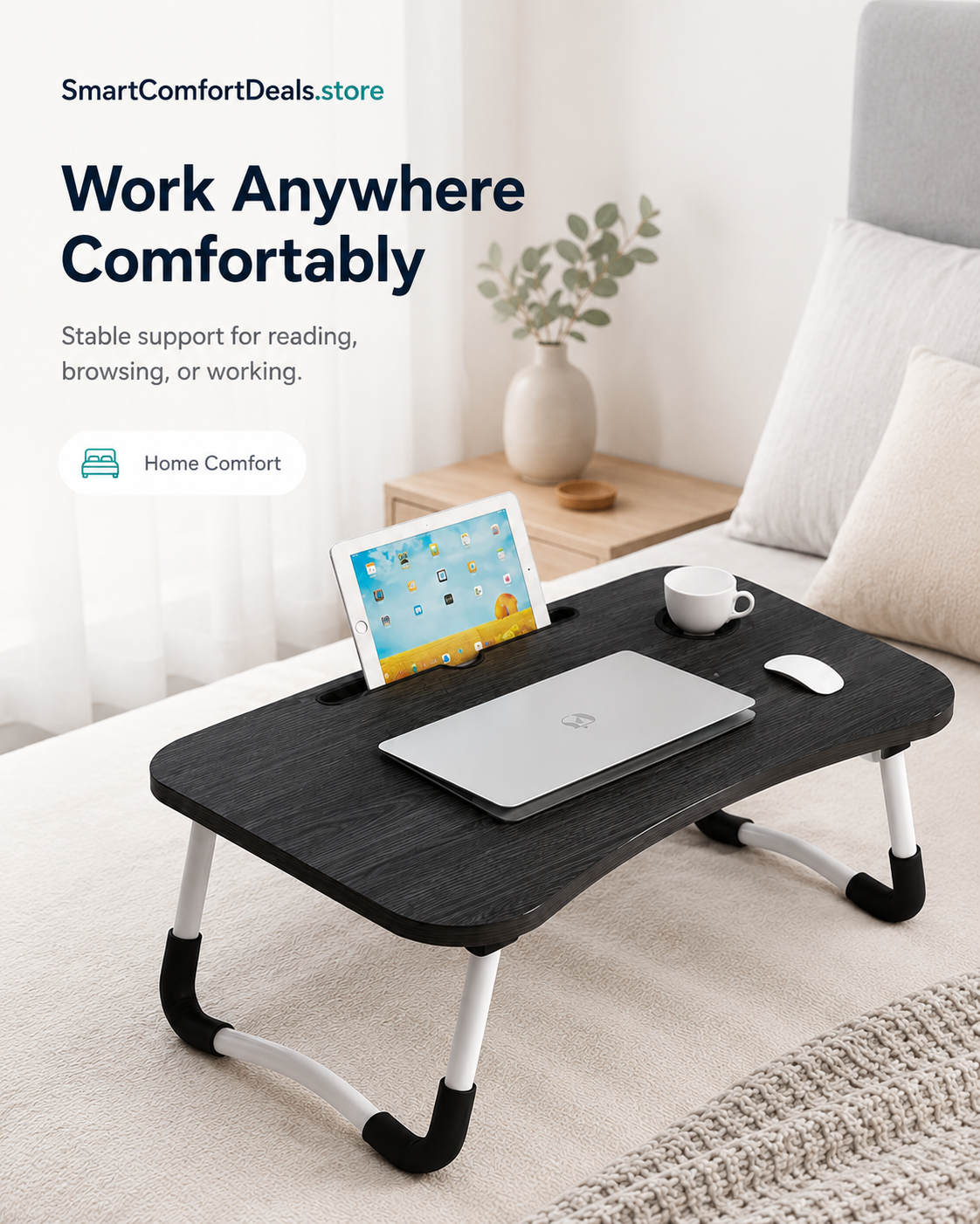 Adjustable Lap Desk – Foldable Bed & Sofa Laptop Tray with Tablet Slot and Cup Holder