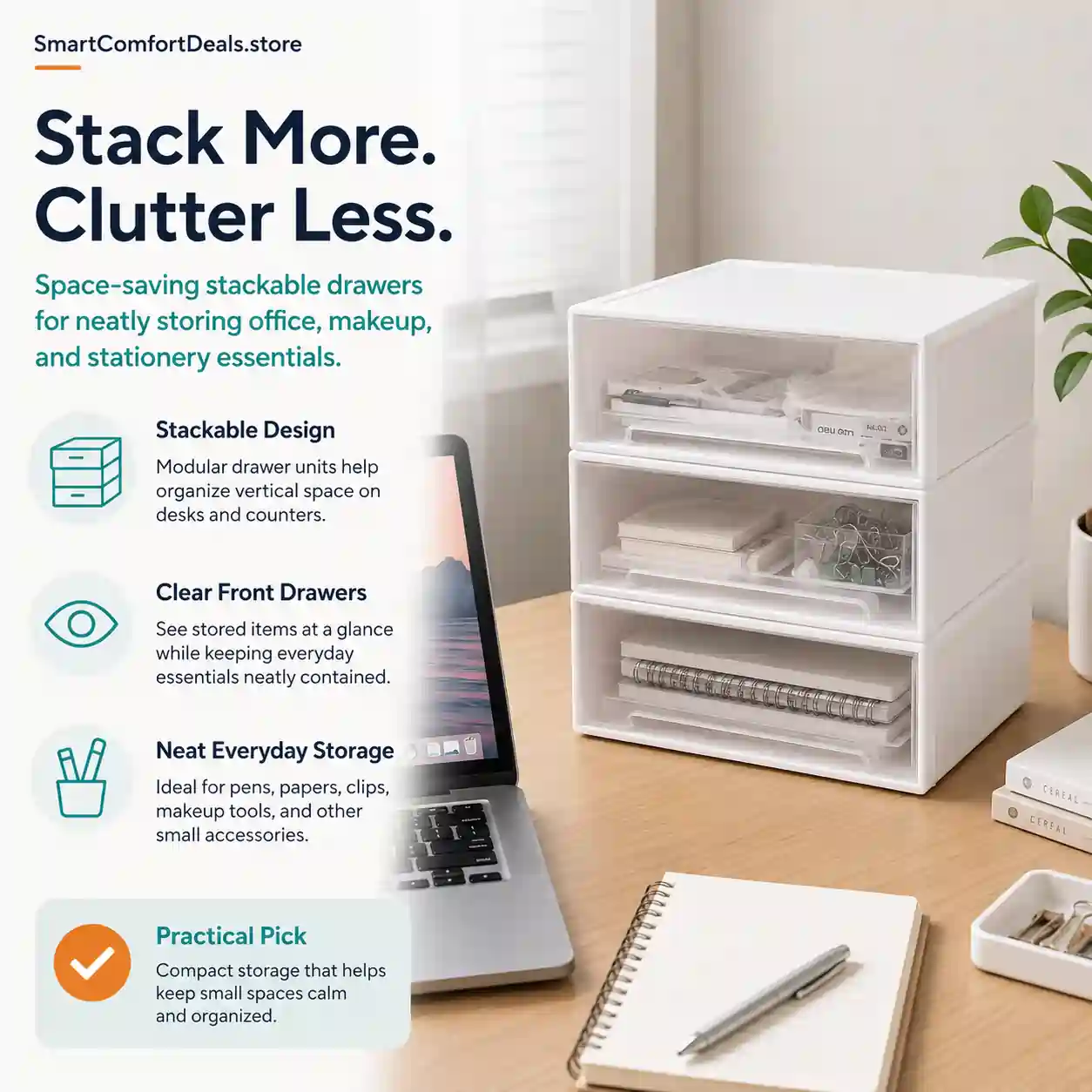 Stackable Desktop Storage Drawers – Space-Saving Organizer for Office, Stationery & Small Essentials