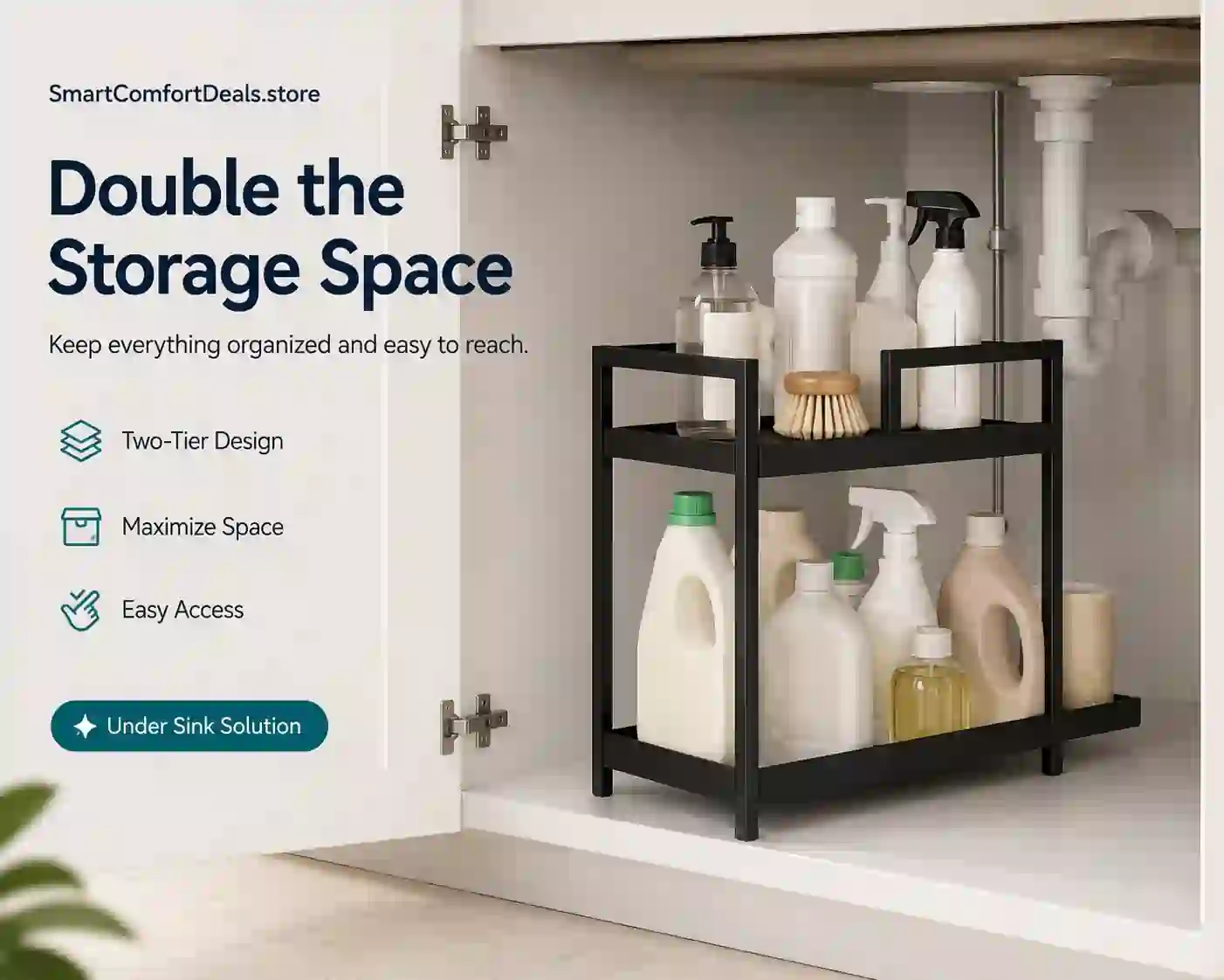 2-Tier Under Sink Organizer Rack – Space-Saving Storage Shelf for Kitchen & Bathroom