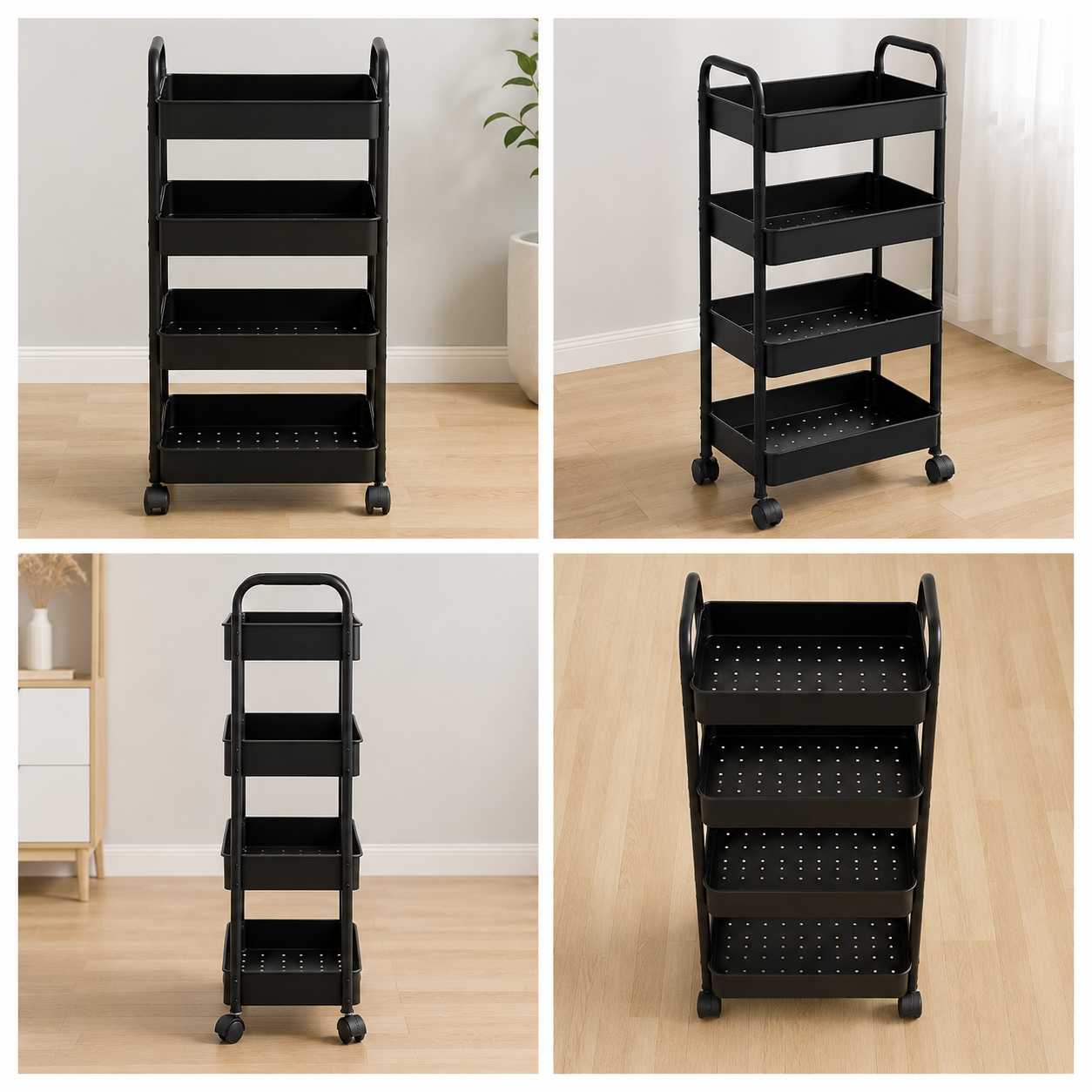 4-Tier Rolling Cart – Portable Storage Trolley with Smooth Wheels