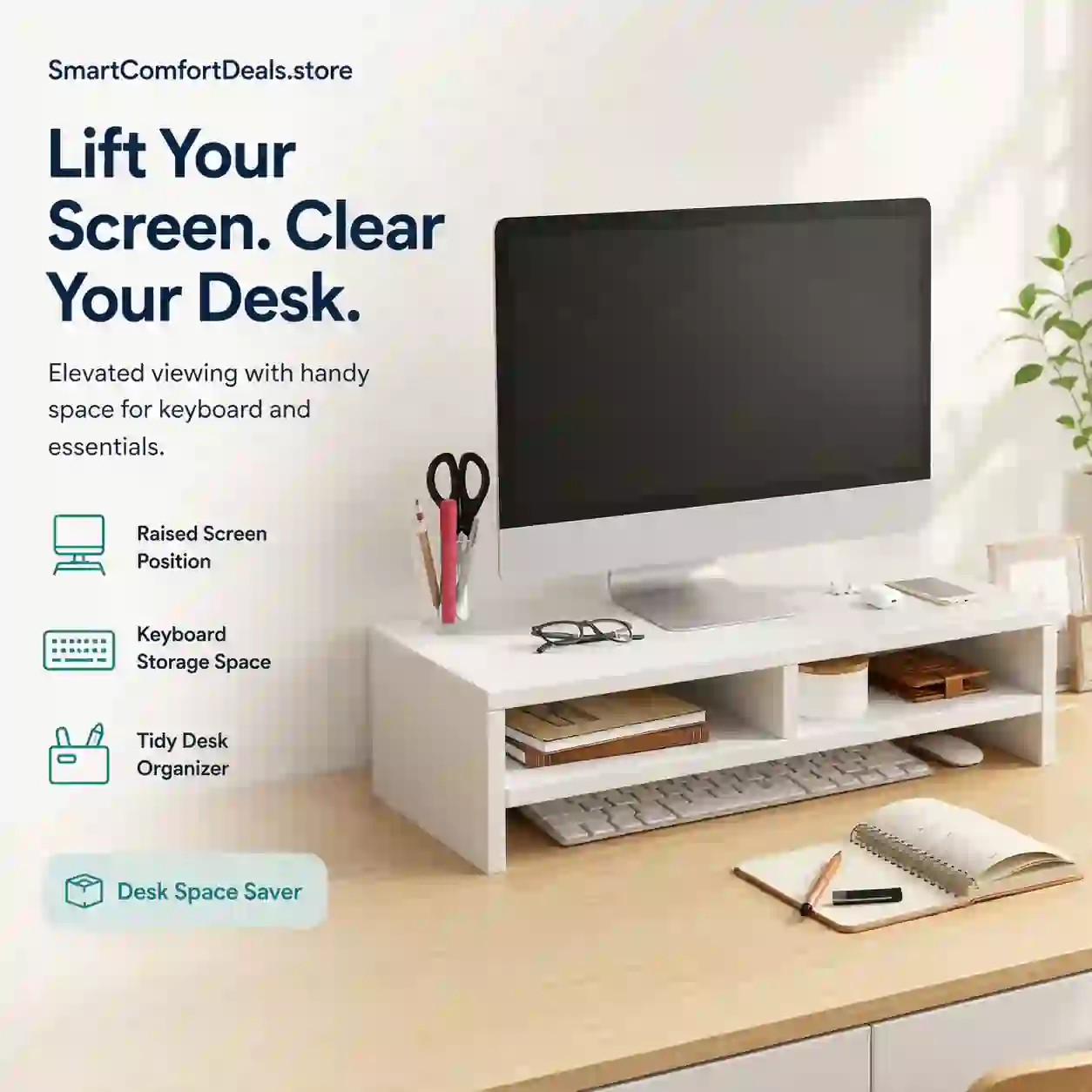 Desktop Monitor Stand Riser – Ergonomic Screen Elevation & Desk Organization Shelf
