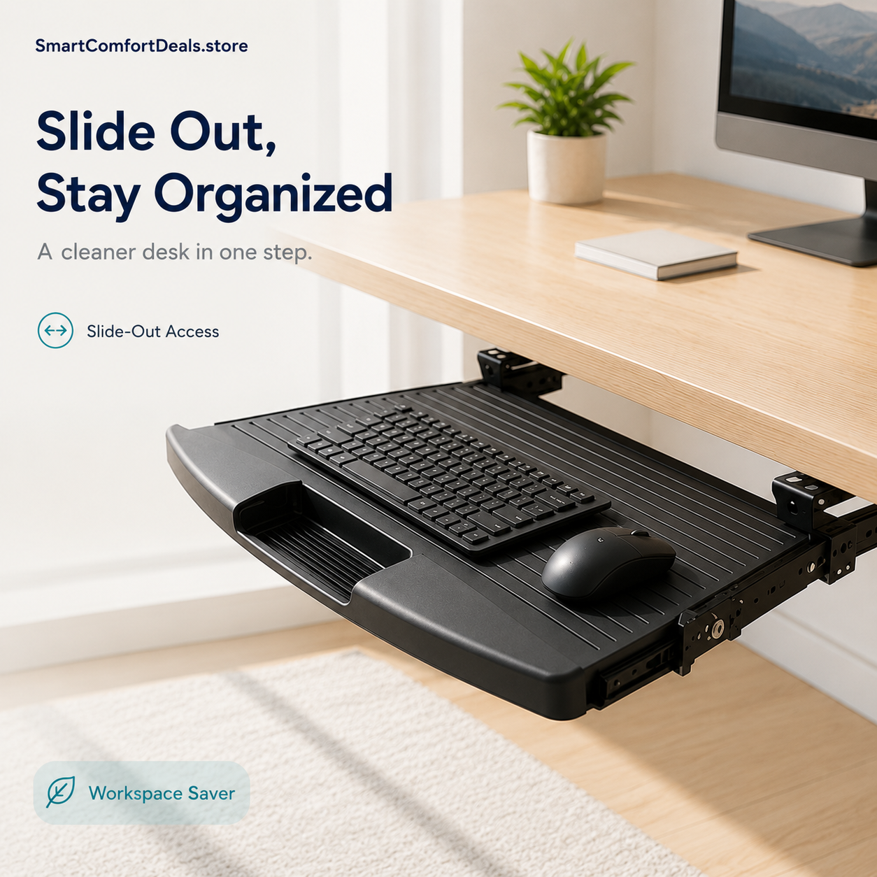 Slide-Out Keyboard Tray – Under-Desk Pull-Out Keyboard & Mouse Tray for Workspace Organization