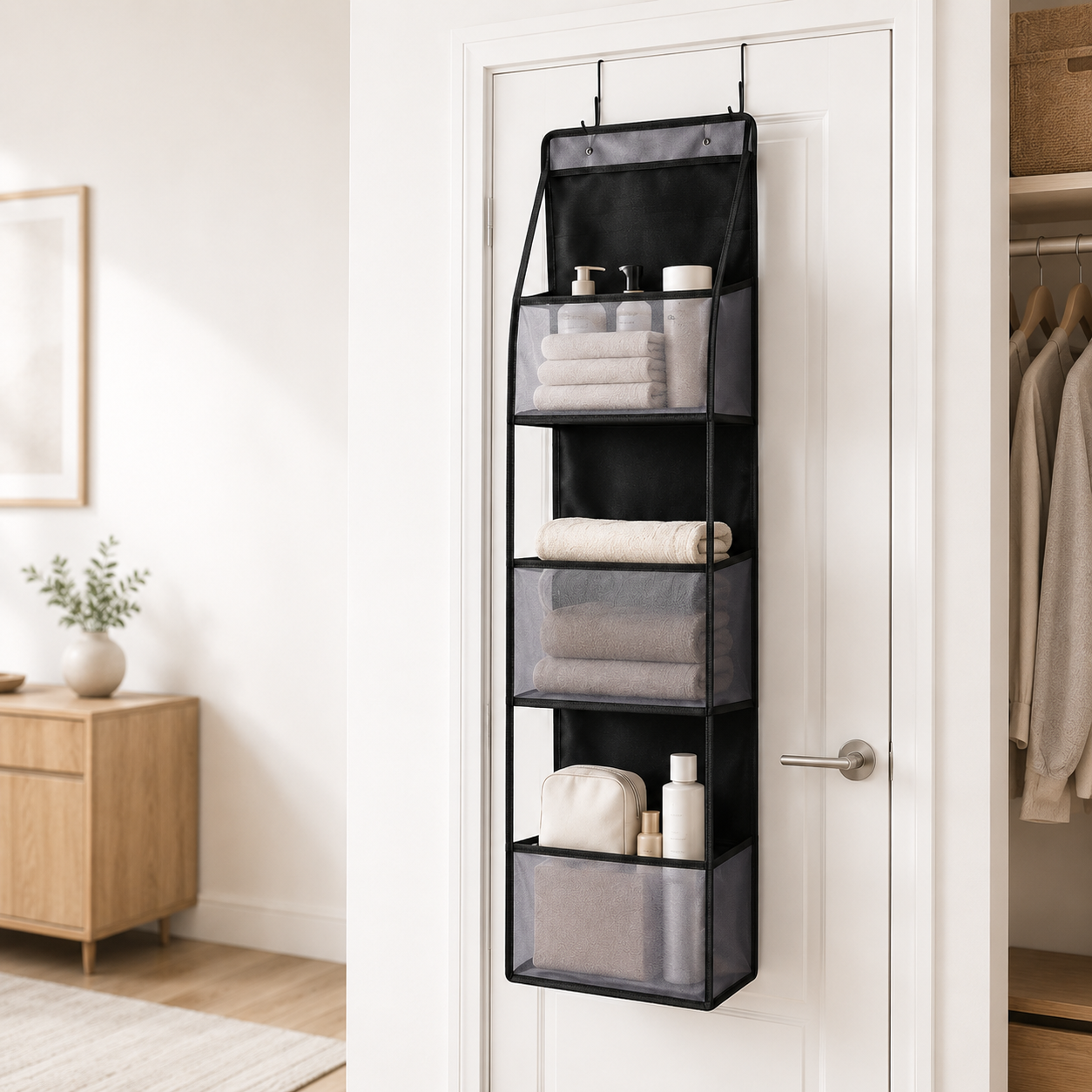 Over-Door Hanging Organizer – 6-Compartment Storage Rack for Closets & Doors