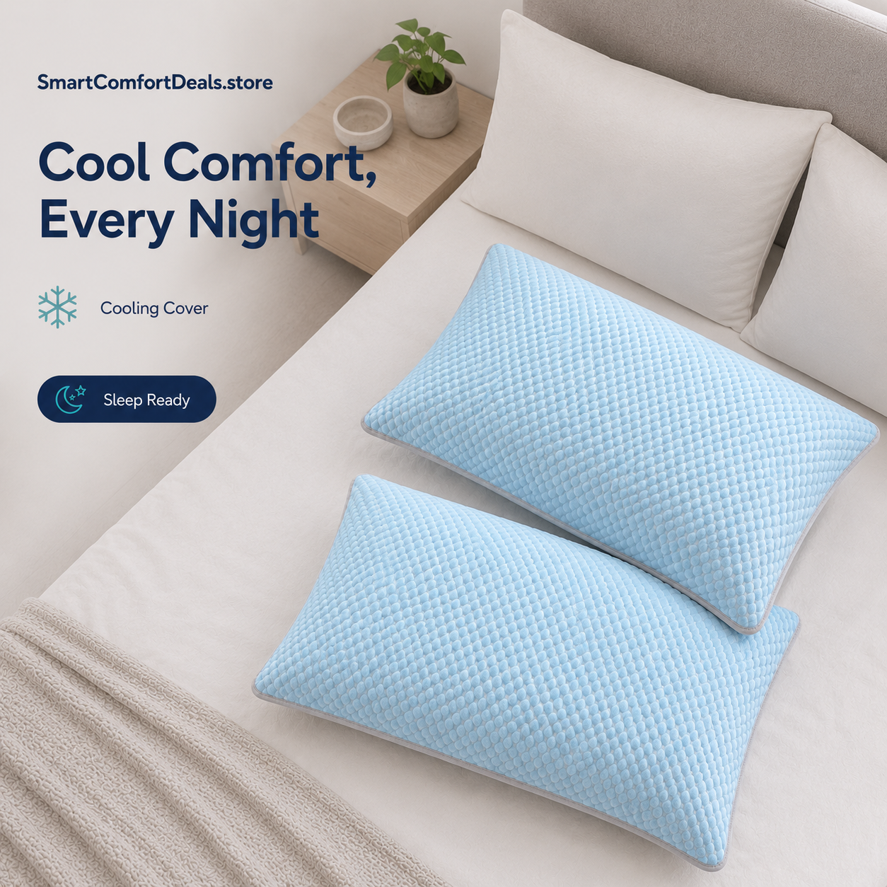 Cooling Ice-Blue Pillow – Soft Textured Sleep Pillow with Breathable Cover