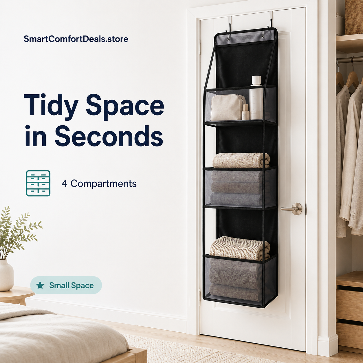 Over-Door Hanging Organizer – 6-Compartment Storage Rack for Closets & Doors