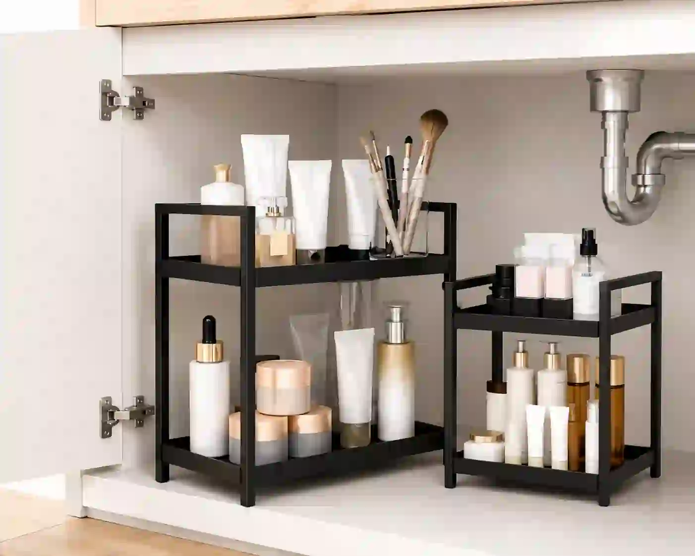 2-Tier Under Sink Organizer Rack – Space-Saving Storage Shelf for Kitchen & Bathroom