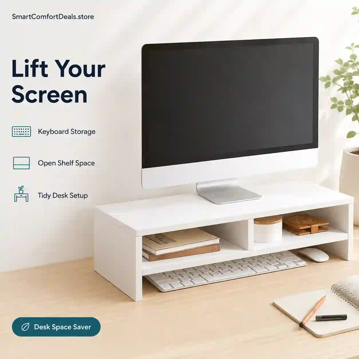 Desktop Monitor Stand Riser – Ergonomic Screen Elevation & Desk Organization Shelf