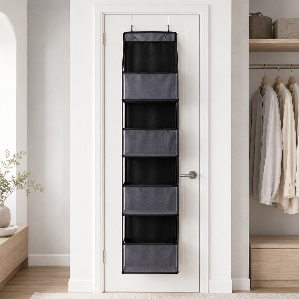 Over-Door Hanging Organizer – 6-Compartment Storage Rack for Closets & Doors