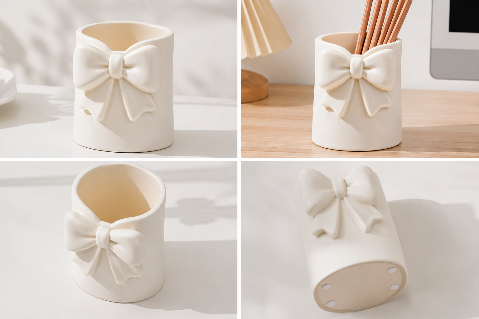 Bow Accent Pen & Pencil Holder – Compact Desk Organizer for Small Essentials