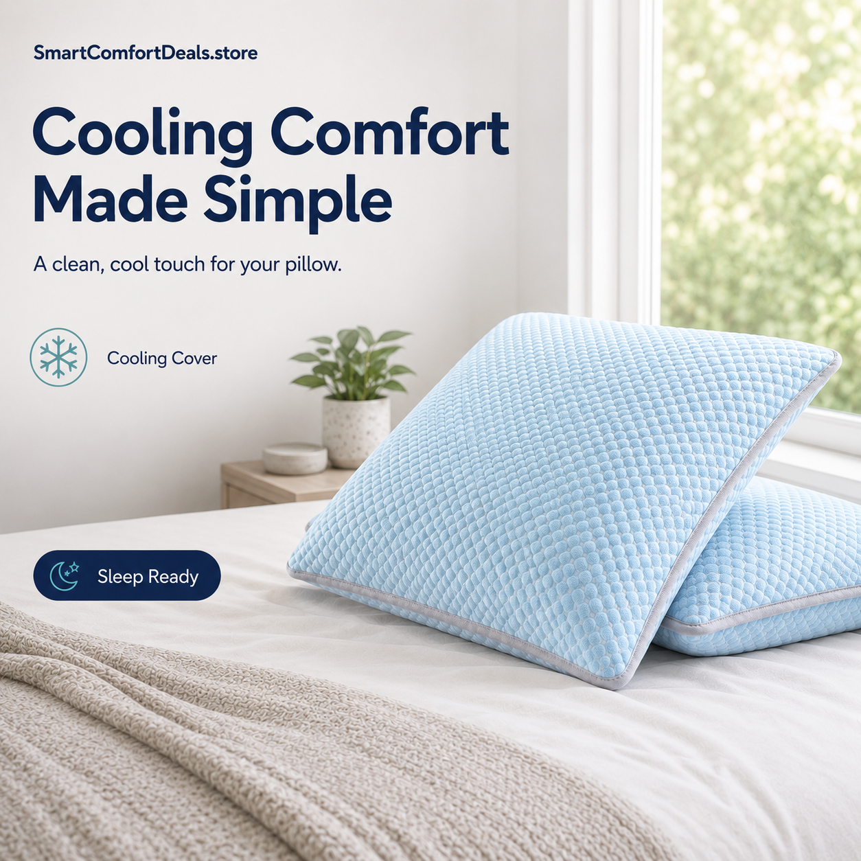 Cooling Ice-Blue Pillow – Soft Textured Sleep Pillow with Breathable Cover