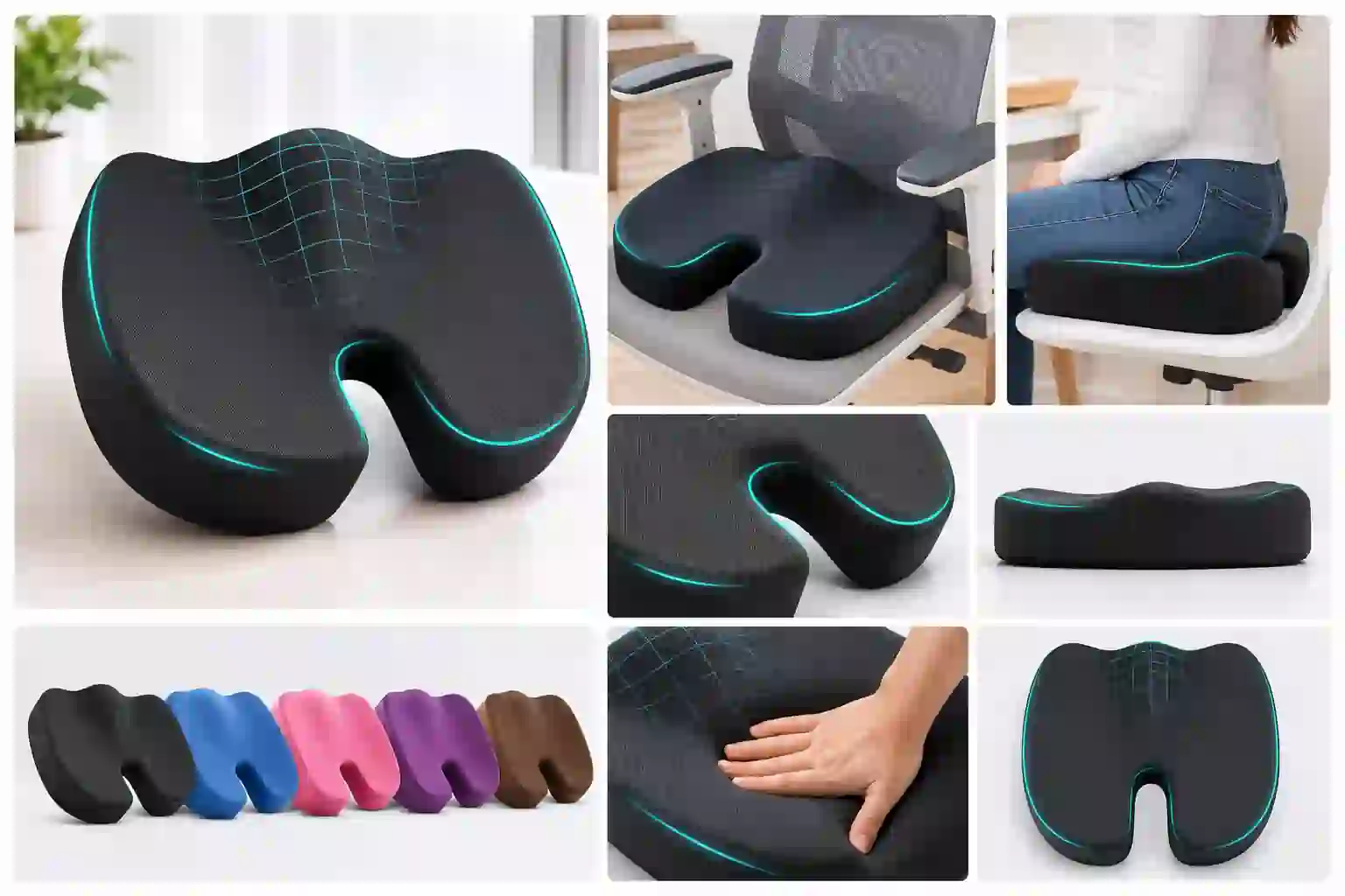 Ergonomic Coccyx Memory Foam Seat Cushion – U-Shaped Support Cushion for Office & Home Chairs