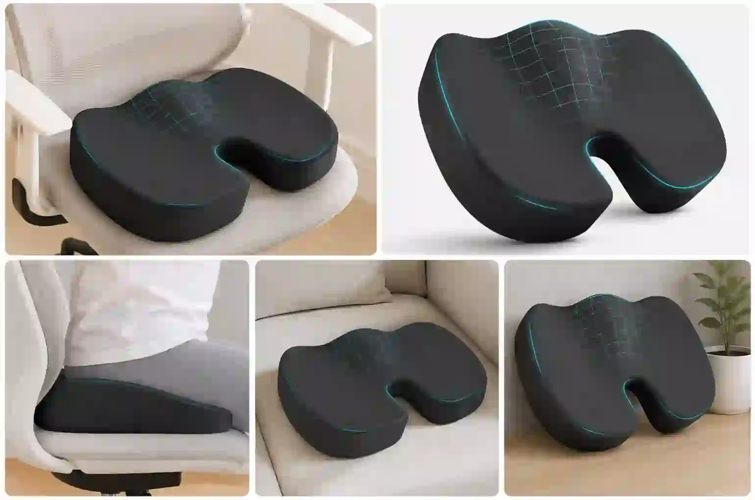 Ergonomic Coccyx Memory Foam Seat Cushion – U-Shaped Support Cushion for Office & Home Chairs