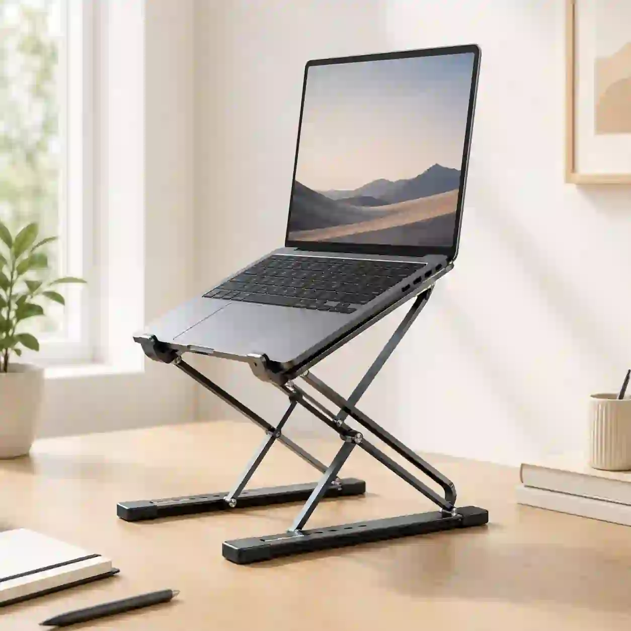 Adjustable Aluminum Laptop Stand – Foldable Ergonomic Desk Riser with Cooling Support