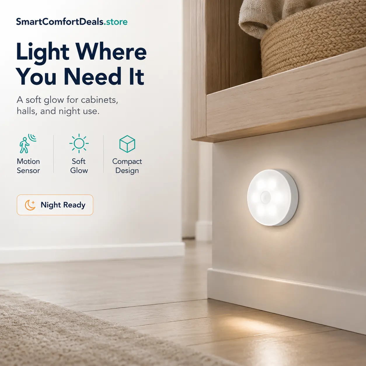 Motion Sensor LED Night Light – Soft Glow Cabinet & Hallway Light