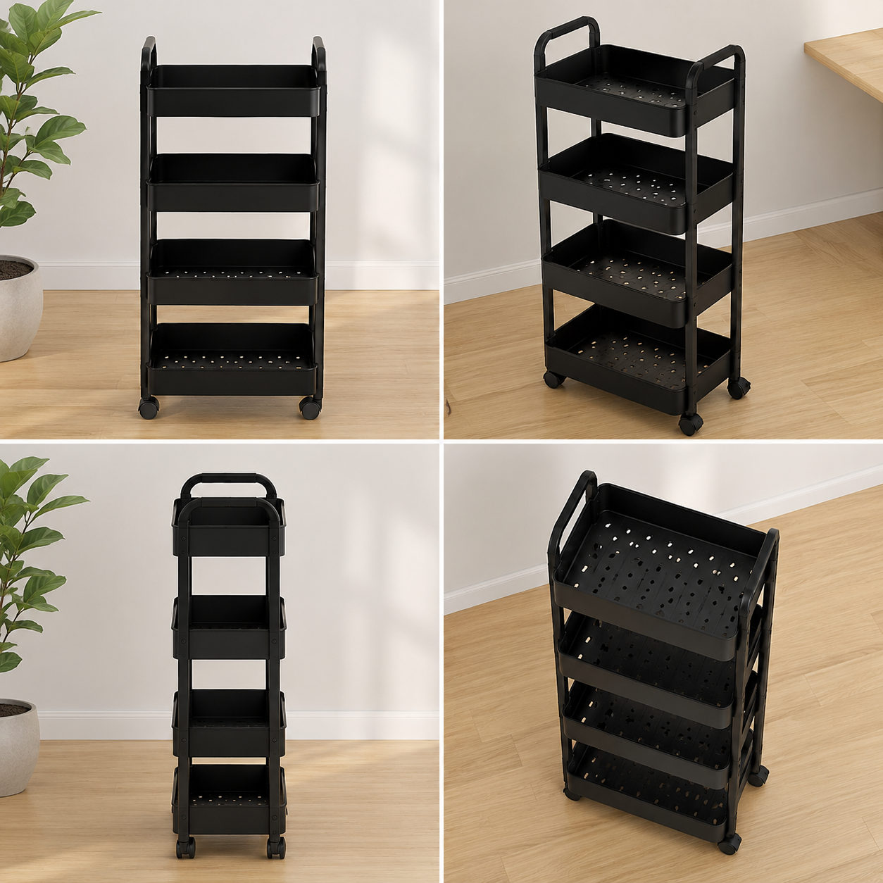 4-Tier Rolling Cart – Portable Storage Trolley with Smooth Wheels