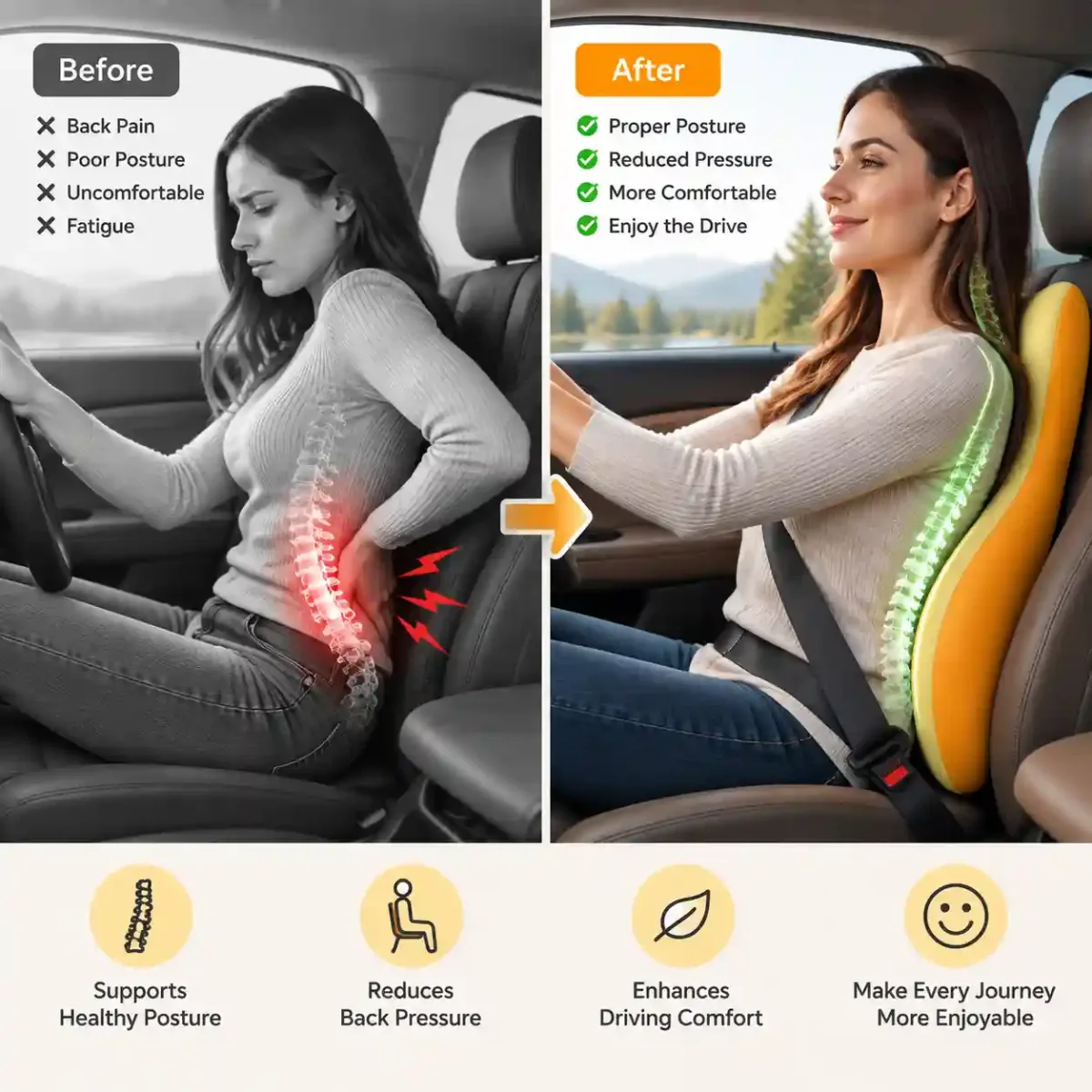 Ergonomic Car Seat Cushion with Lumbar Support | Memory Foam Comfort - Home Comfort - gallery image 5 - comfort deal