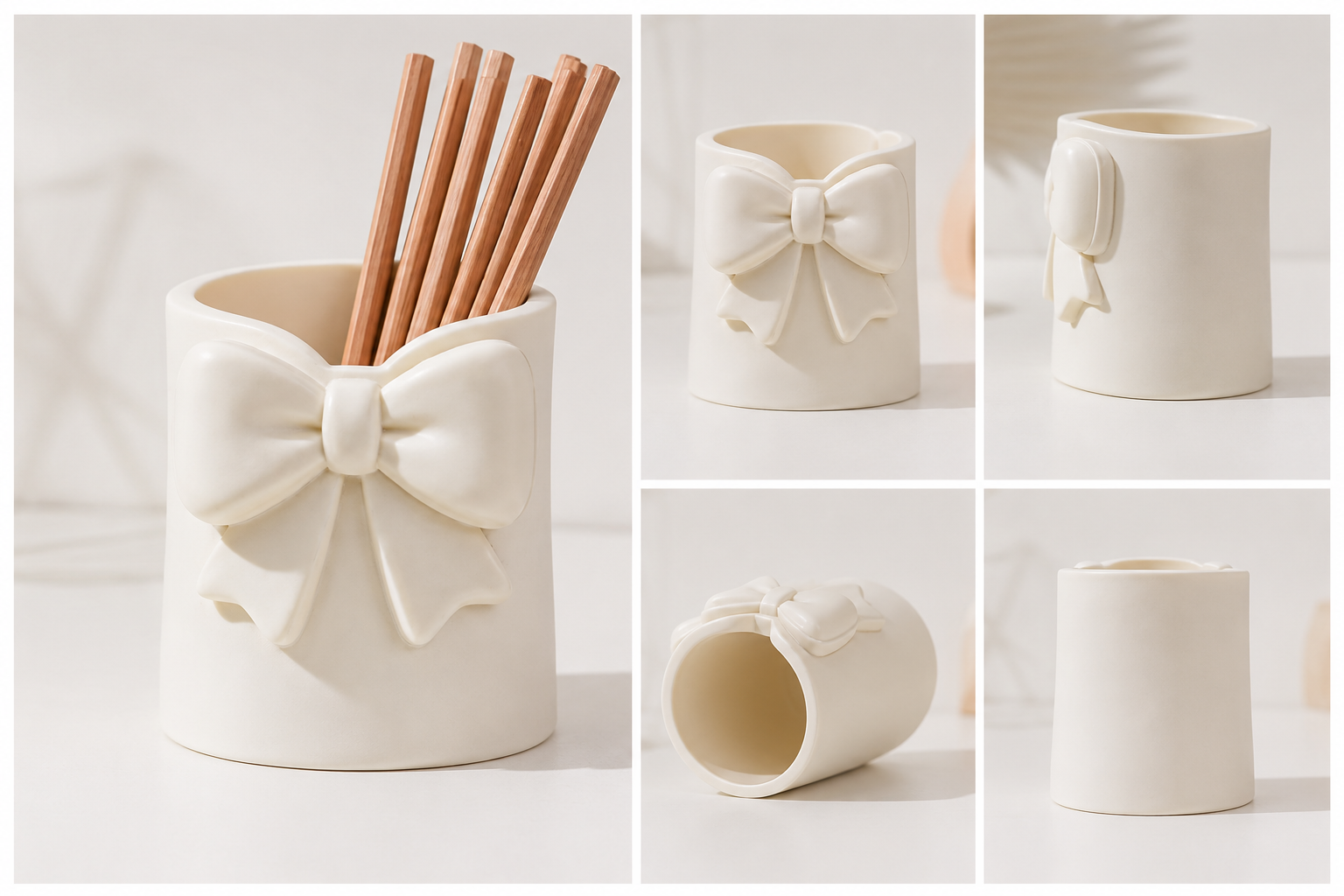 Bow Accent Pen & Pencil Holder – Compact Desk Organizer for Small Essentials