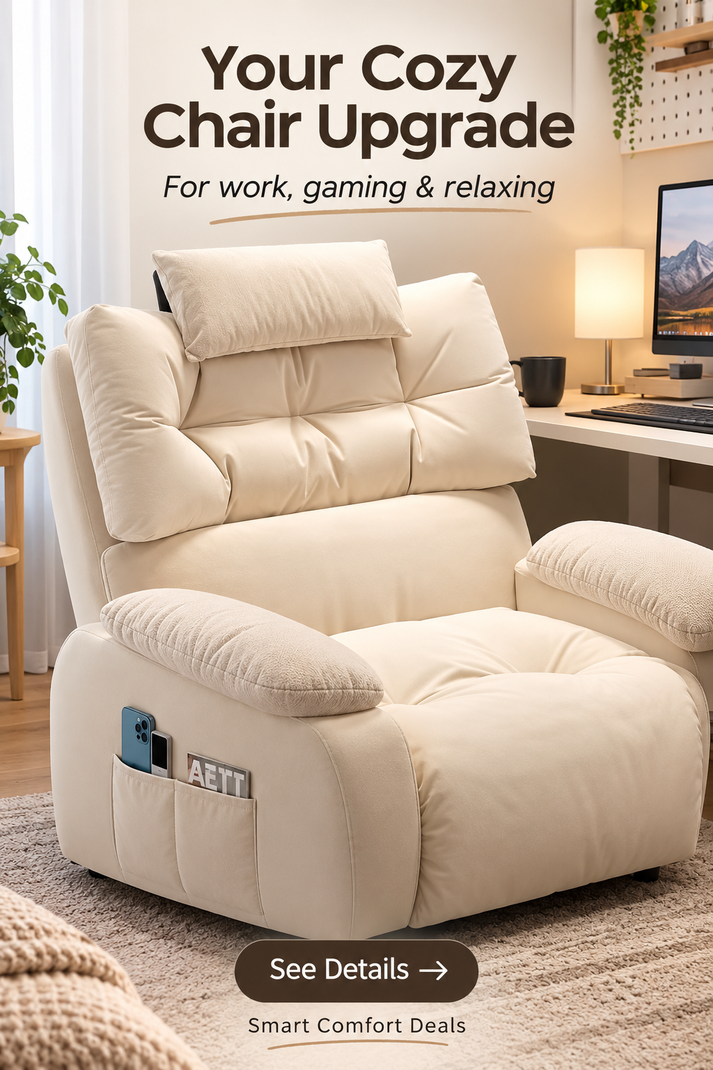 Power Lift Recliner Chair with Adjustable Footrest, Padded Armrests & Dual Control