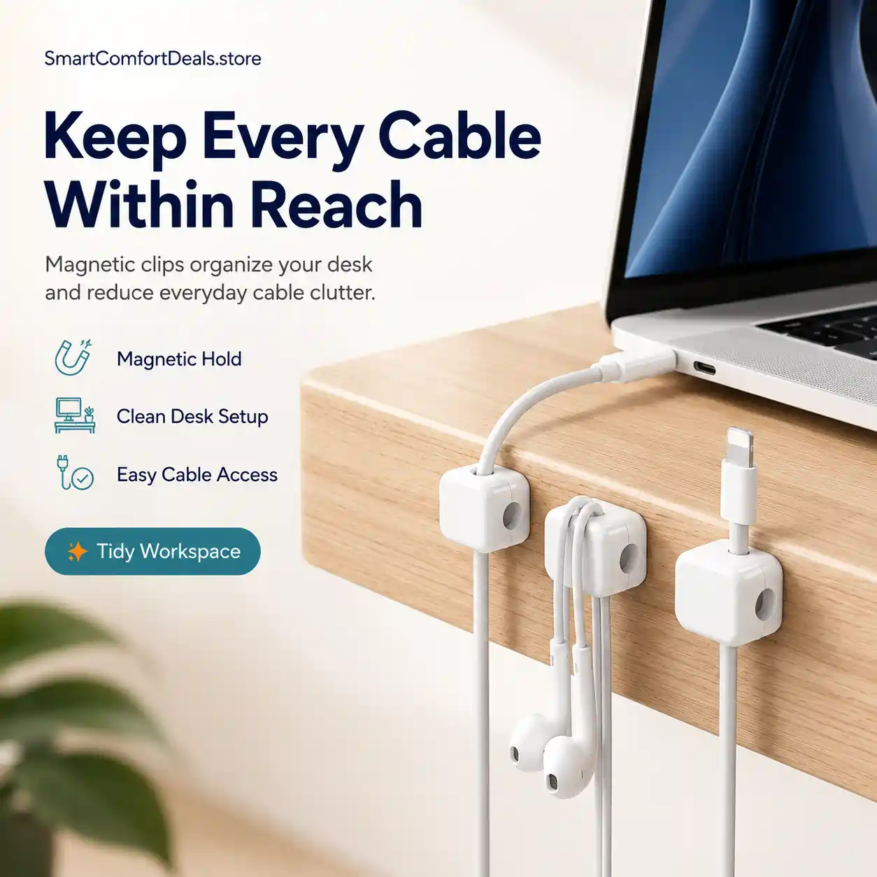 Magnetic Cable Clips Organizer – Desk Cable Management Holder for Clean Workspaces