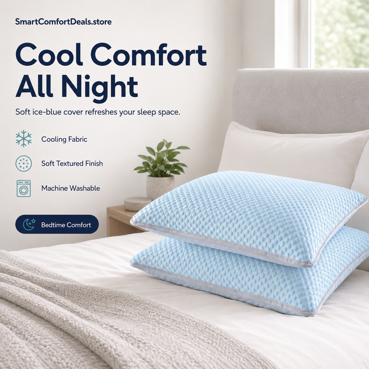 Cooling Ice-Blue Pillow – Soft Textured Sleep Pillow with Breathable Cover