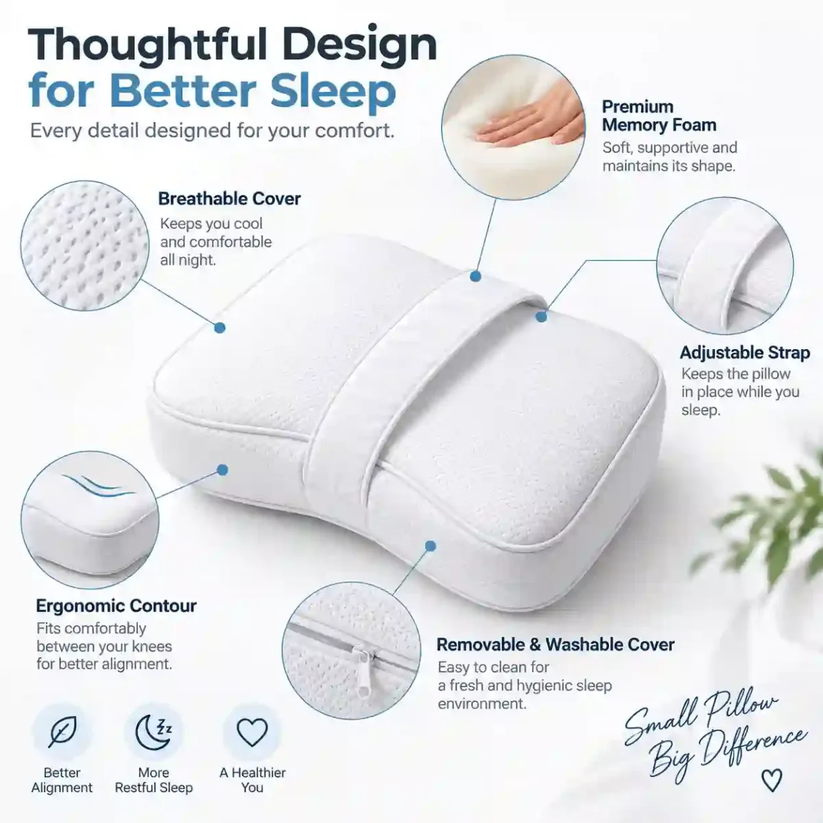 Knee Support Pillow with Strap | Ergonomic Leg Cushion - Home Comfort - gallery image 3 - comfort deal